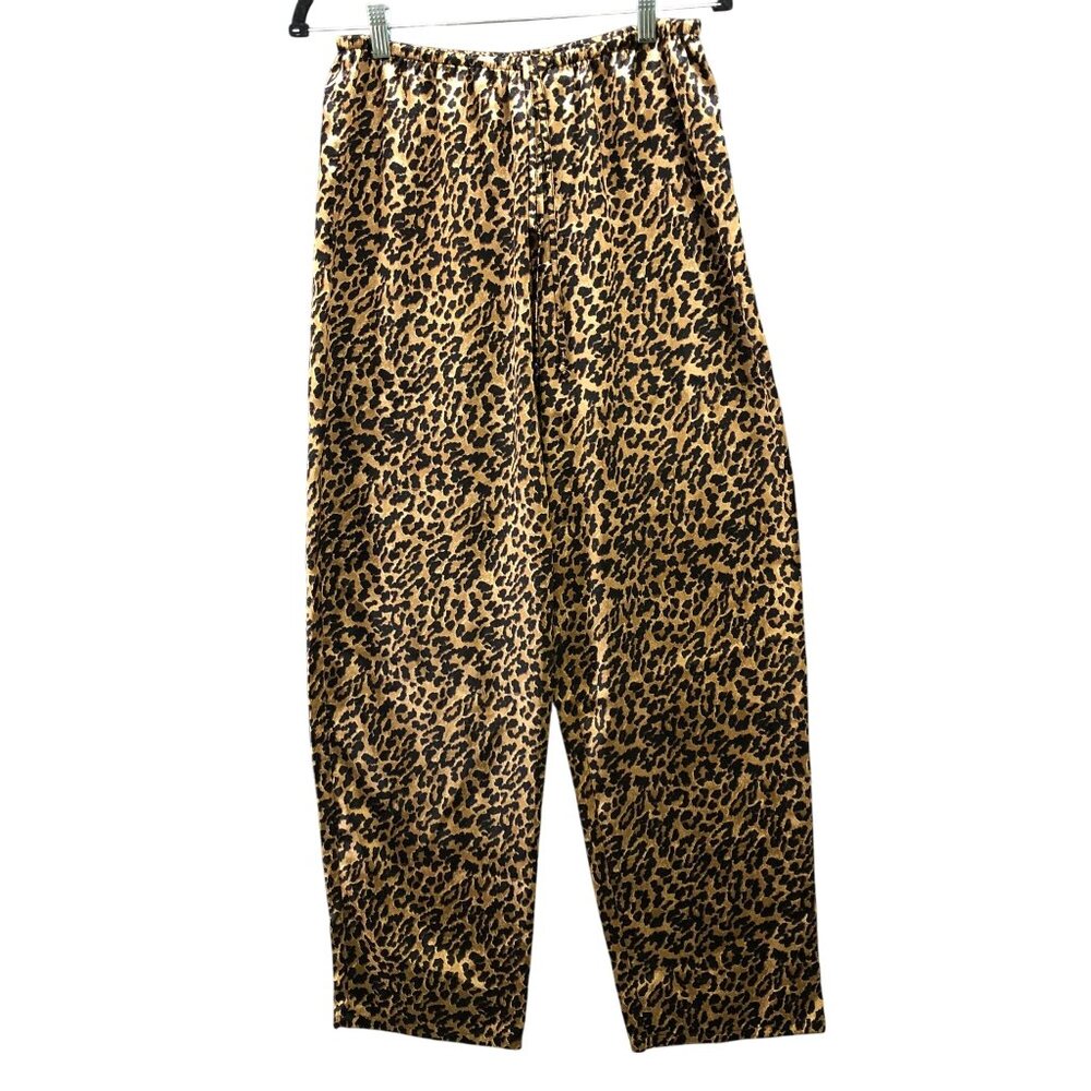 VTG Leopard Print Satin Pajama Pants Womens M Drawstring Relaxed Lounge‎